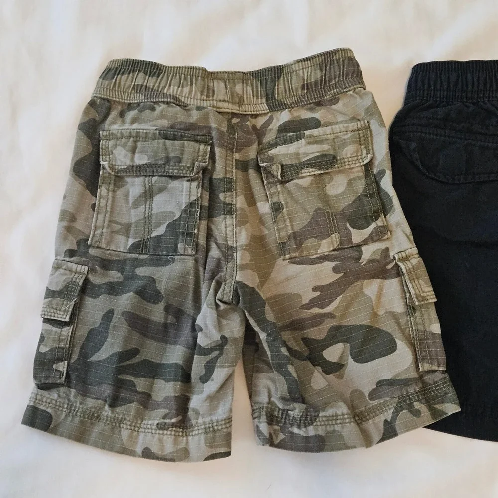 Hanna Andersson Cargo Shorts‎ Kids Size 3 Lot of 2  Black Camo Utility Summer
